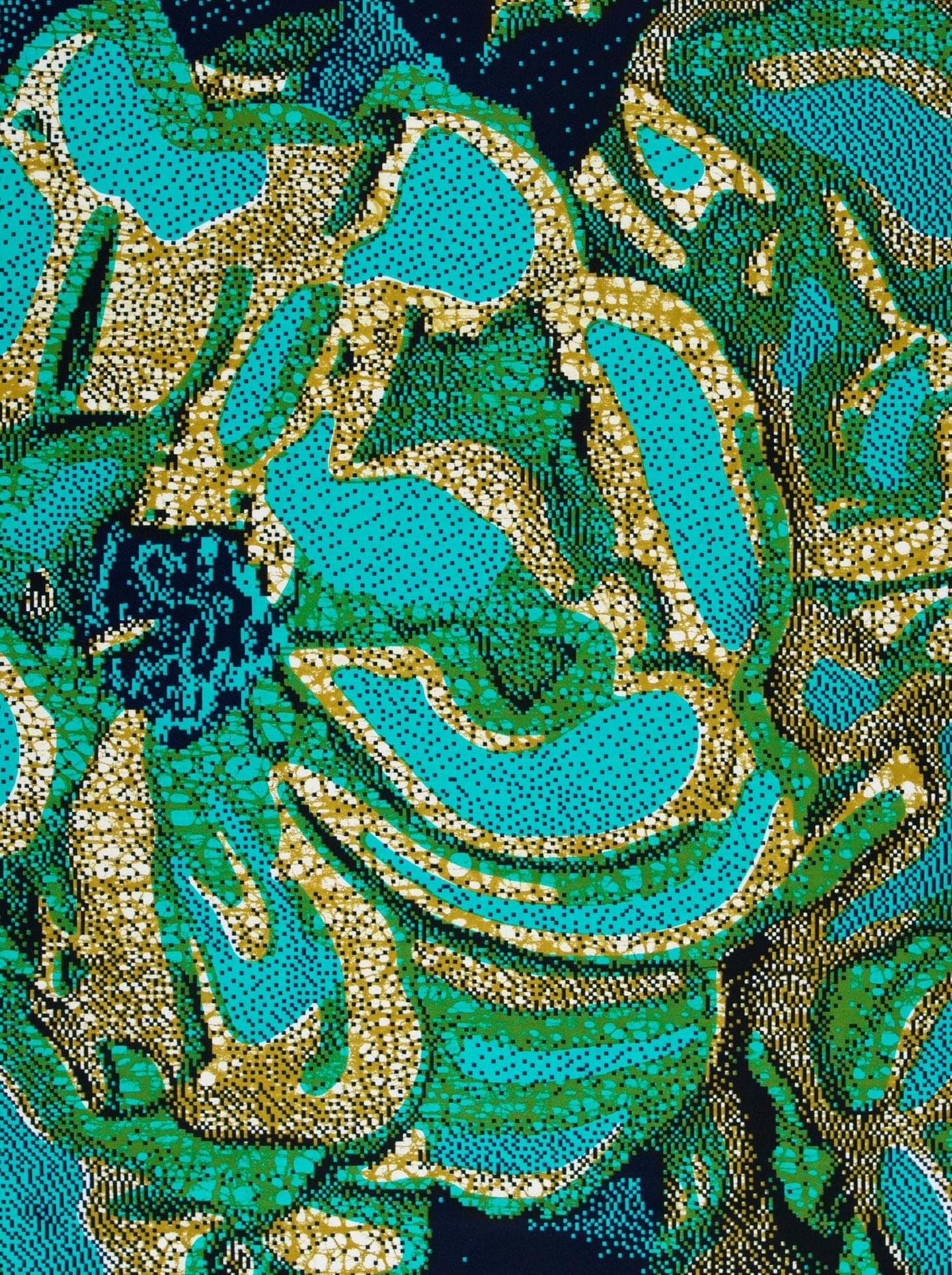 Vibrant turquoise gold floral patterned wax hollandais vlw2850.002
