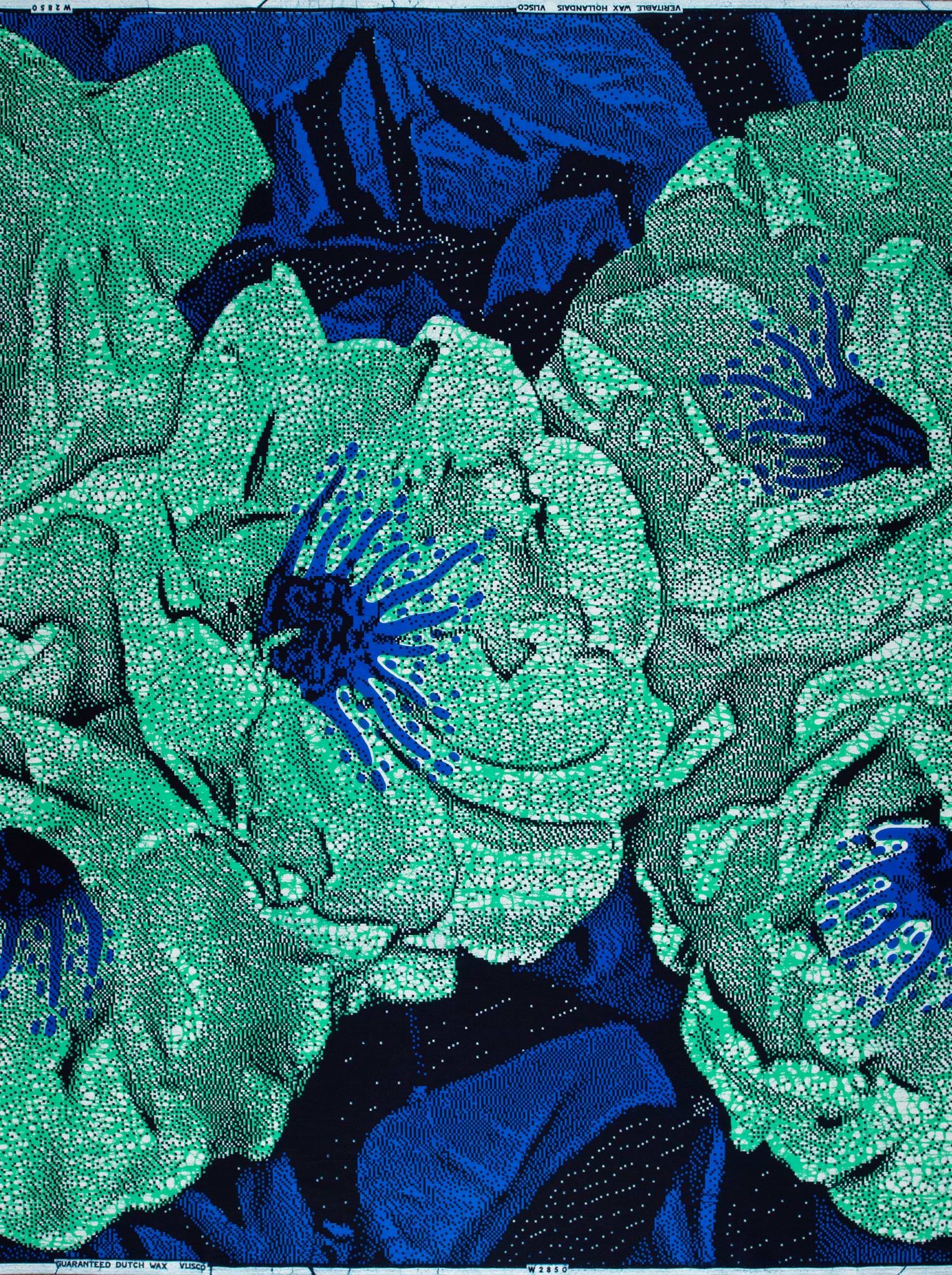 Vibrant green blue floral fabric wax hollandais vlw2850.003