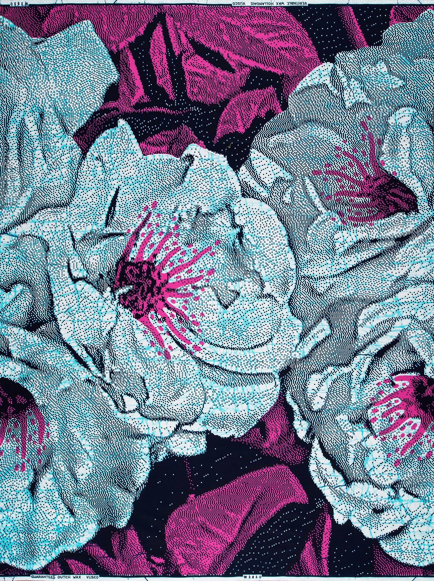 Vibrant turquoise magenta floral fabric wax hollandais vlw2850.004