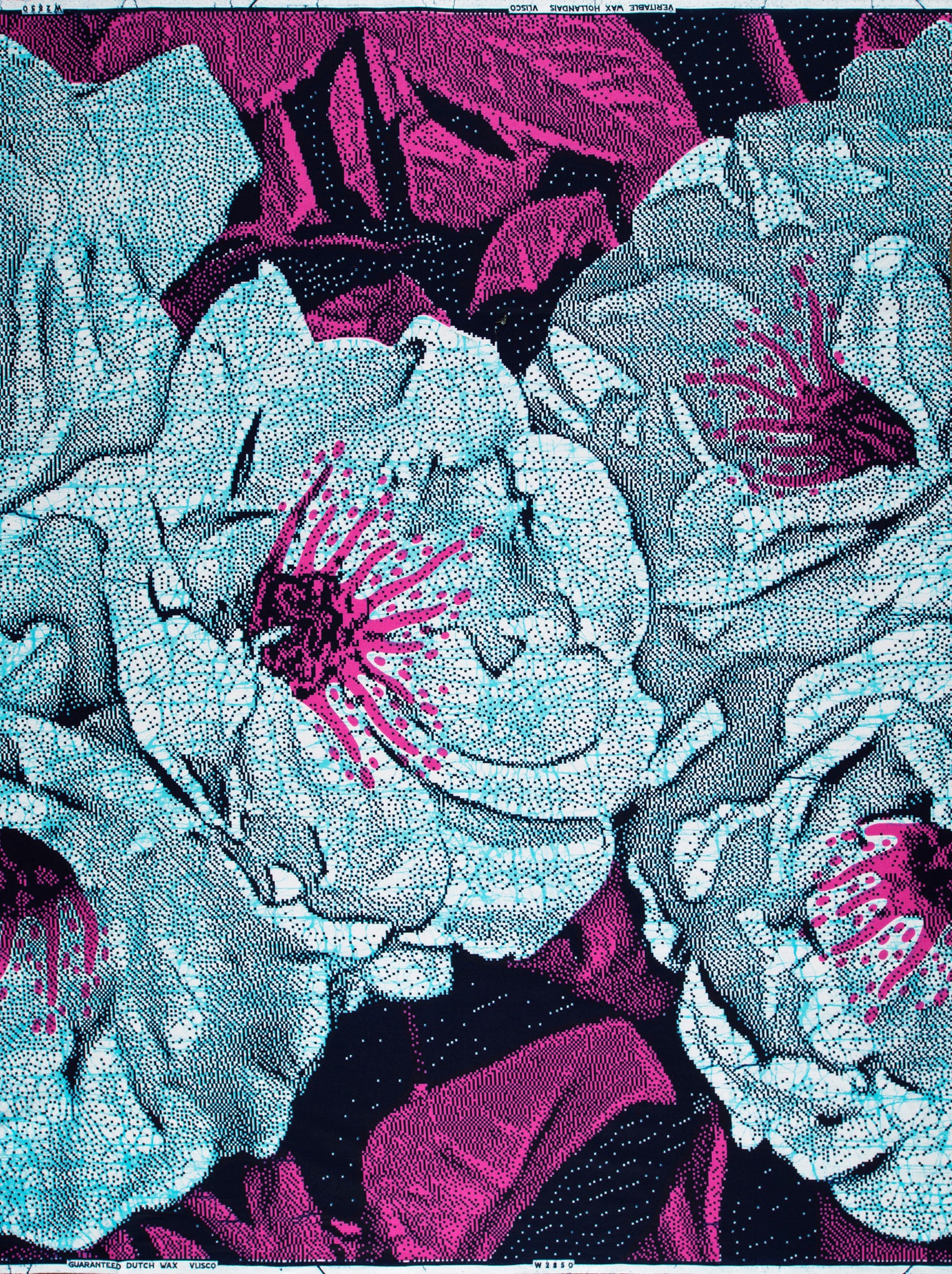 Vibrant turquoise magenta floral fabric wax hollandais vlw2850.004
