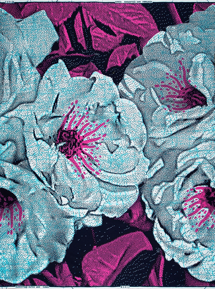 Vibrant turquoise magenta floral fabric wax hollandais vlw2850.004