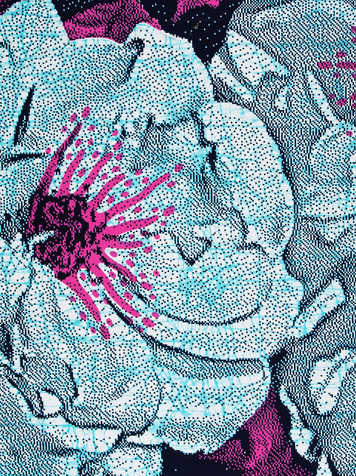 Stylized turquoise magenta flower halftone wax hollandais vlw2850.004