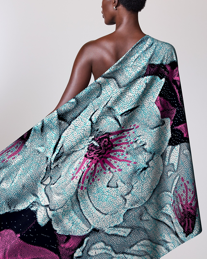 One-shoulder wrap scarf bold floral wax hollandais vlw2850.004