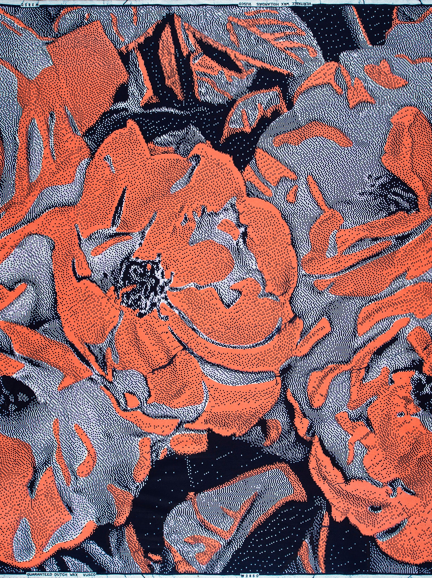 Vibrant orange gray floral patterned wax hollandais vlw2850.005