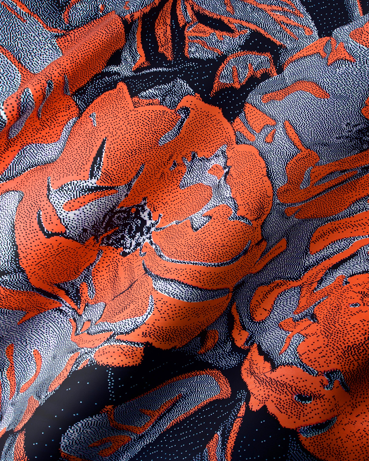 Vibrant orange gray floral-patterned fabric wax hollandais vlw2850.005