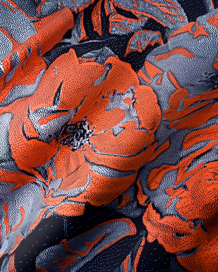 Vibrant orange gray floral-patterned fabric wax hollandais vlw2850.005