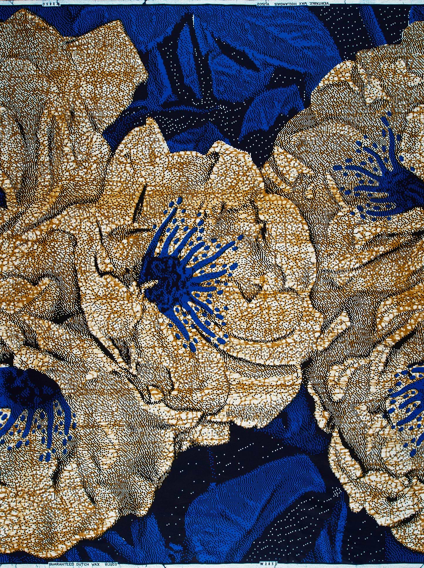 Bold blue gold floral fabric wax hollandais vlw2850.008