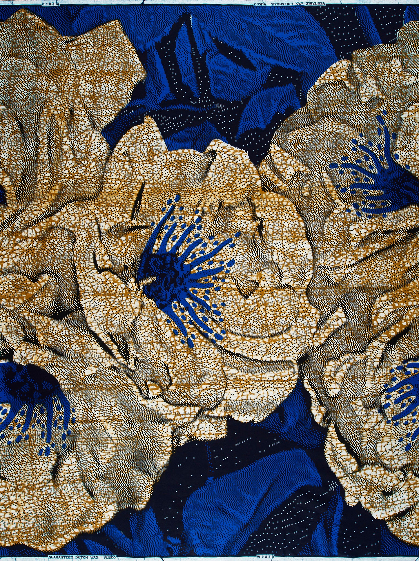 Bold blue gold floral fabric wax hollandais vlw2850.008
