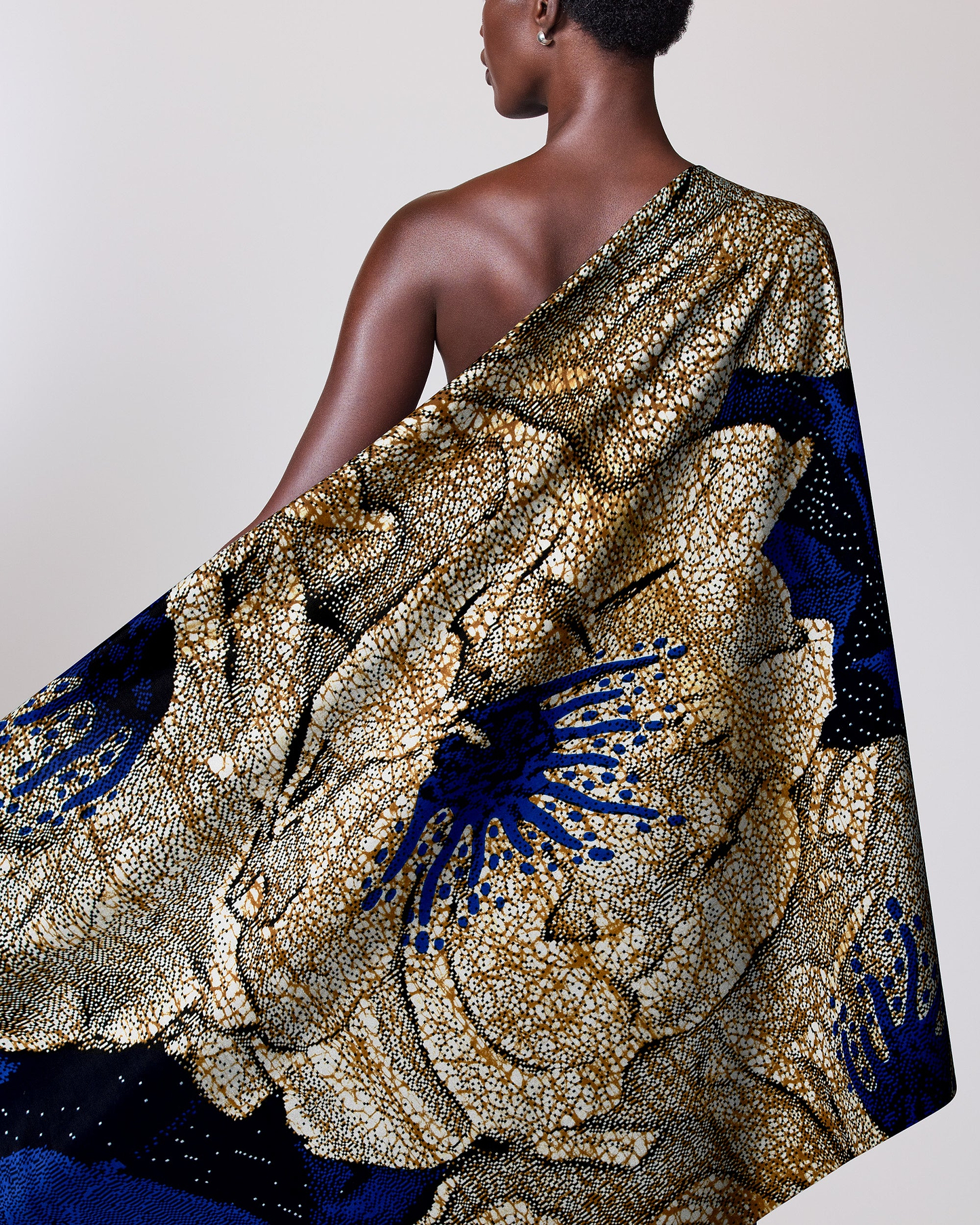 One-shoulder wrap dress bold gold wax hollandais vlw2850.008