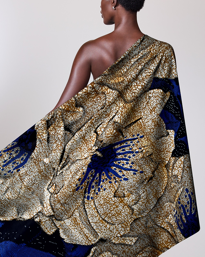 One-shoulder wrap dress bold gold wax hollandais vlw2850.008