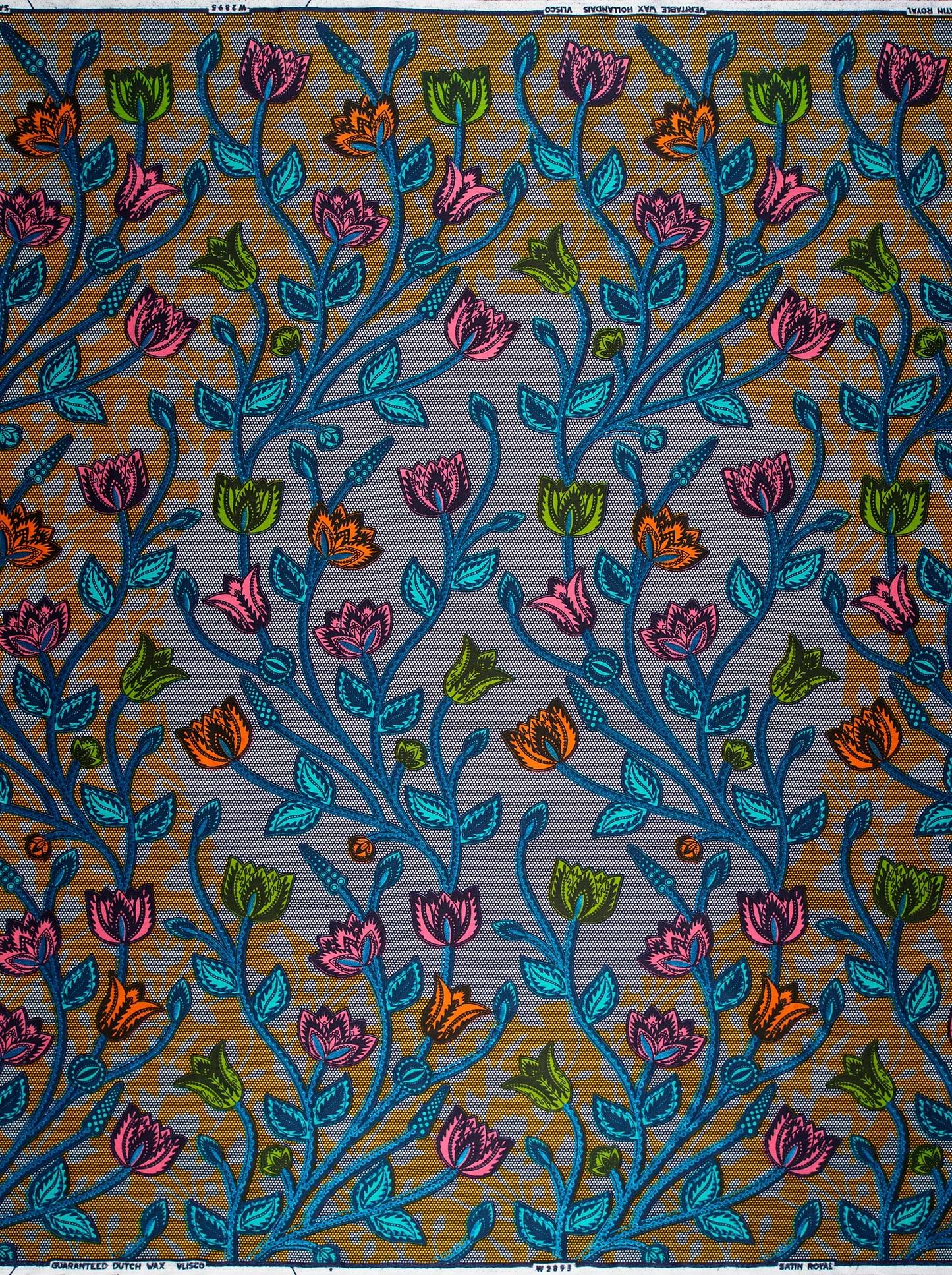 Vibrant floral fabric bold blue satin royal vlw2895.008