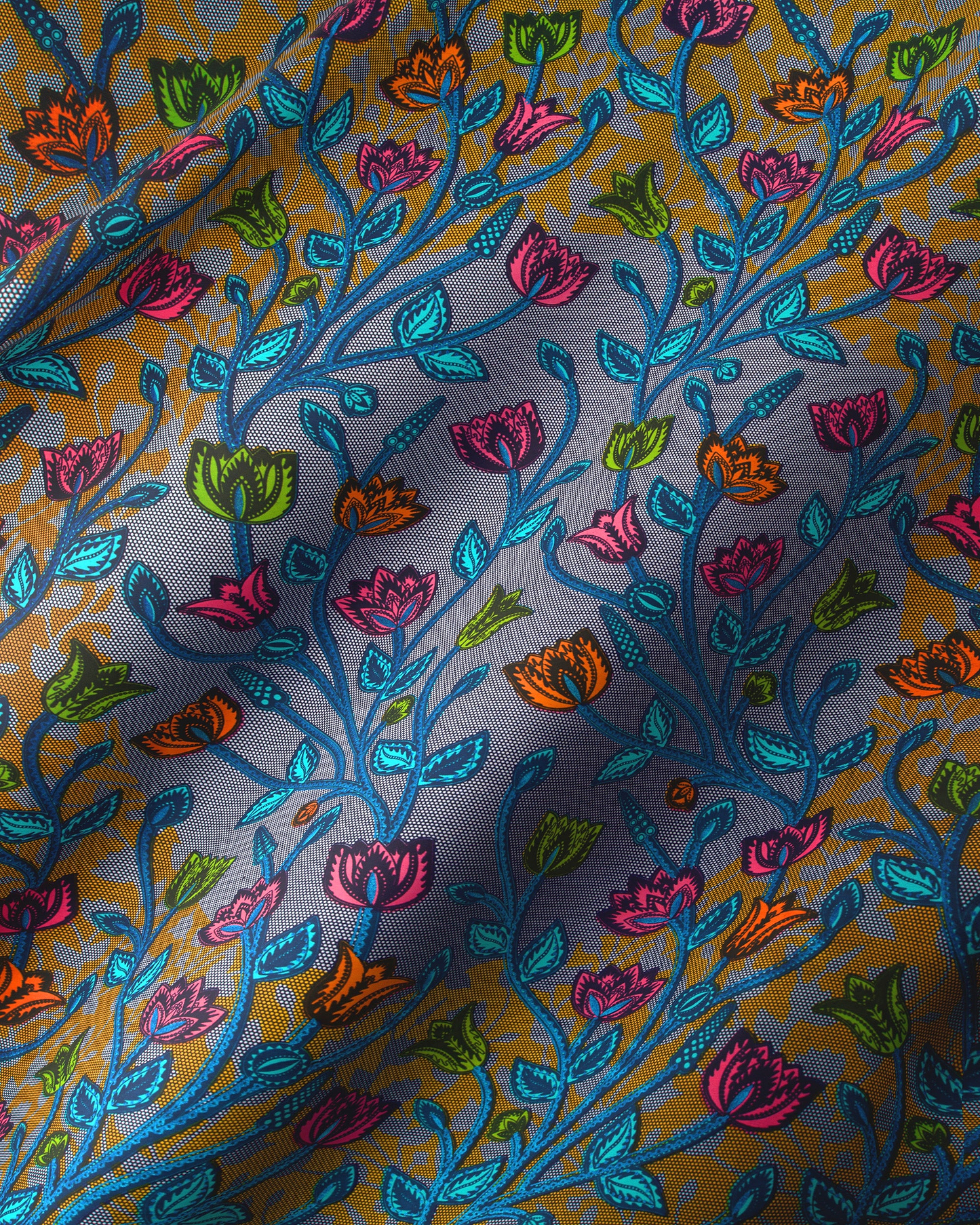 Vibrant floral-patterned fabric intricate blue satin royal vlw2895.008
