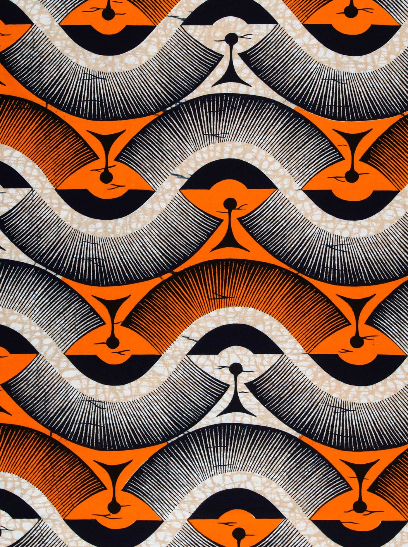 Vibrant orange black cream-colored abstract wax hollandais vlw2975.003