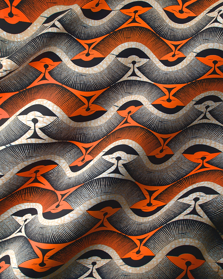 Vibrant orange black cream-colored fabric wax hollandais vlw2975.003