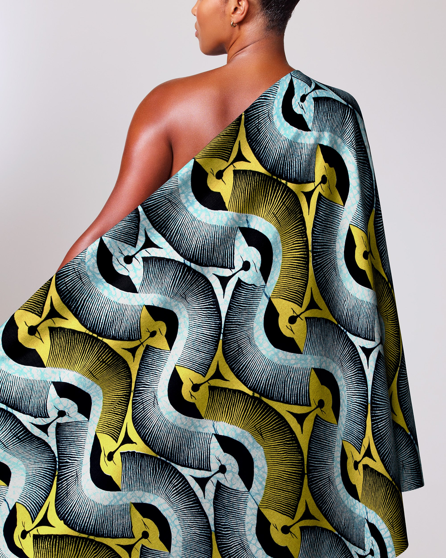 Vibrant one-shoulder wrap dress bold wax hollandais vlw2975.004