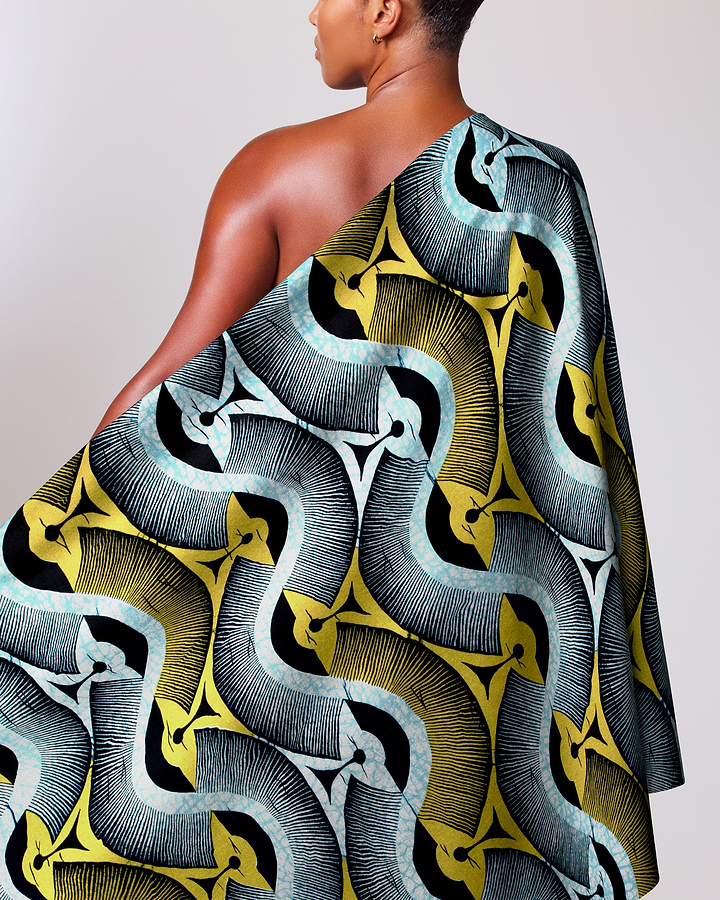 Vibrant one-shoulder wrap dress bold wax hollandais vlw2975.004