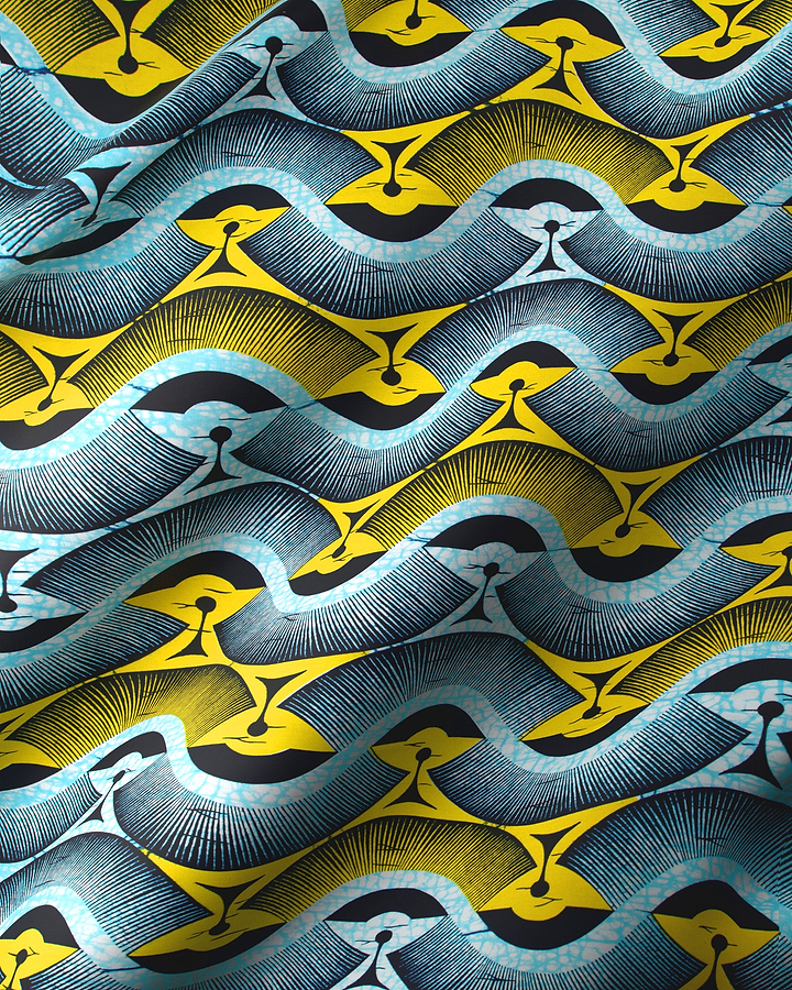 Vibrant yellow black teal patterned wax hollandais vlw2975.004