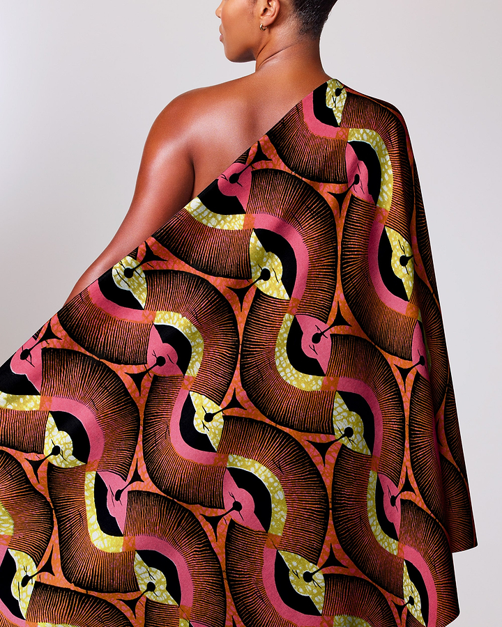 Vibrant one-shoulder wrap dress bold wax hollandais vlw2975.005