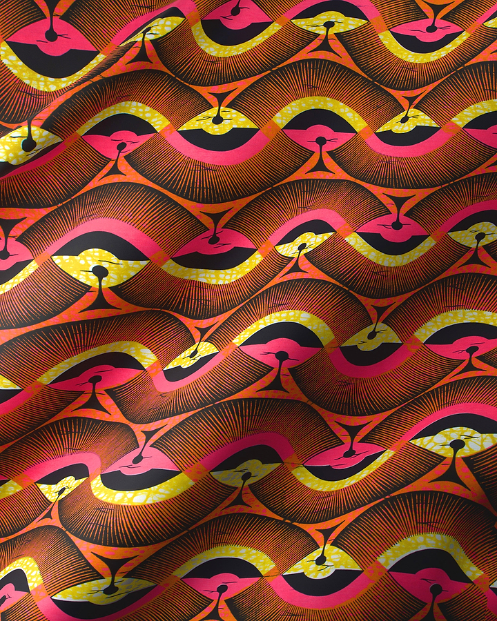 Vibrant orange pink patterned fabric wax hollandais vlw2975.005
