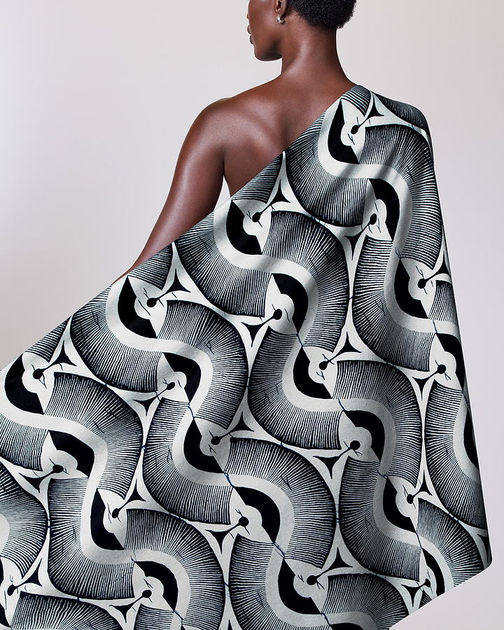 Black white silver abstract patterned wax hollandais vlw2975.013