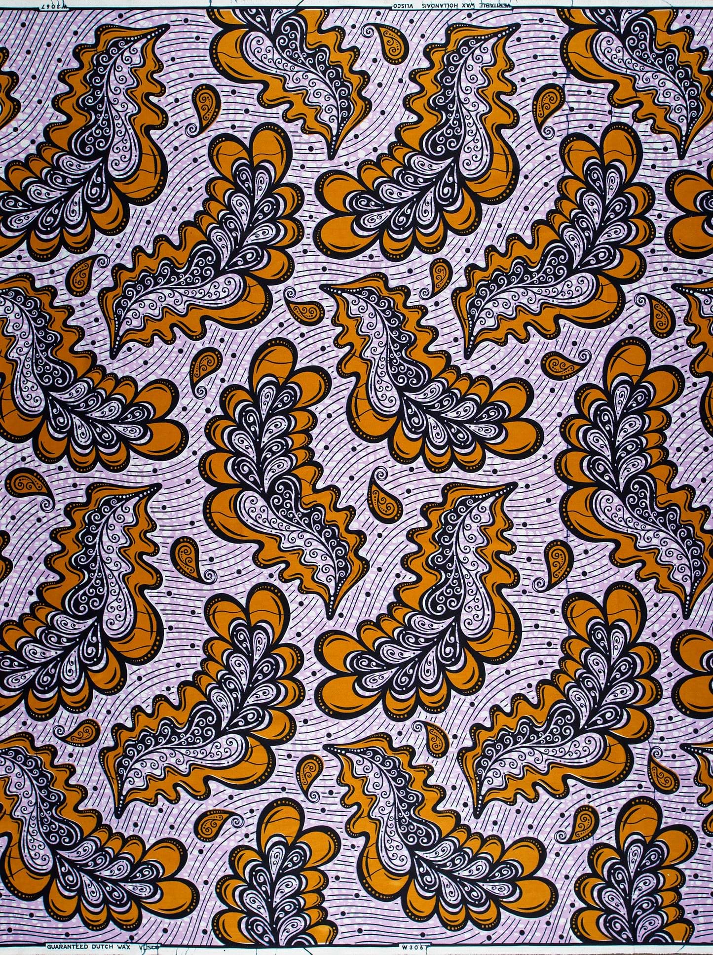 Vibrant orange gray paisley-patterned african wax hollandais vlw3067.011