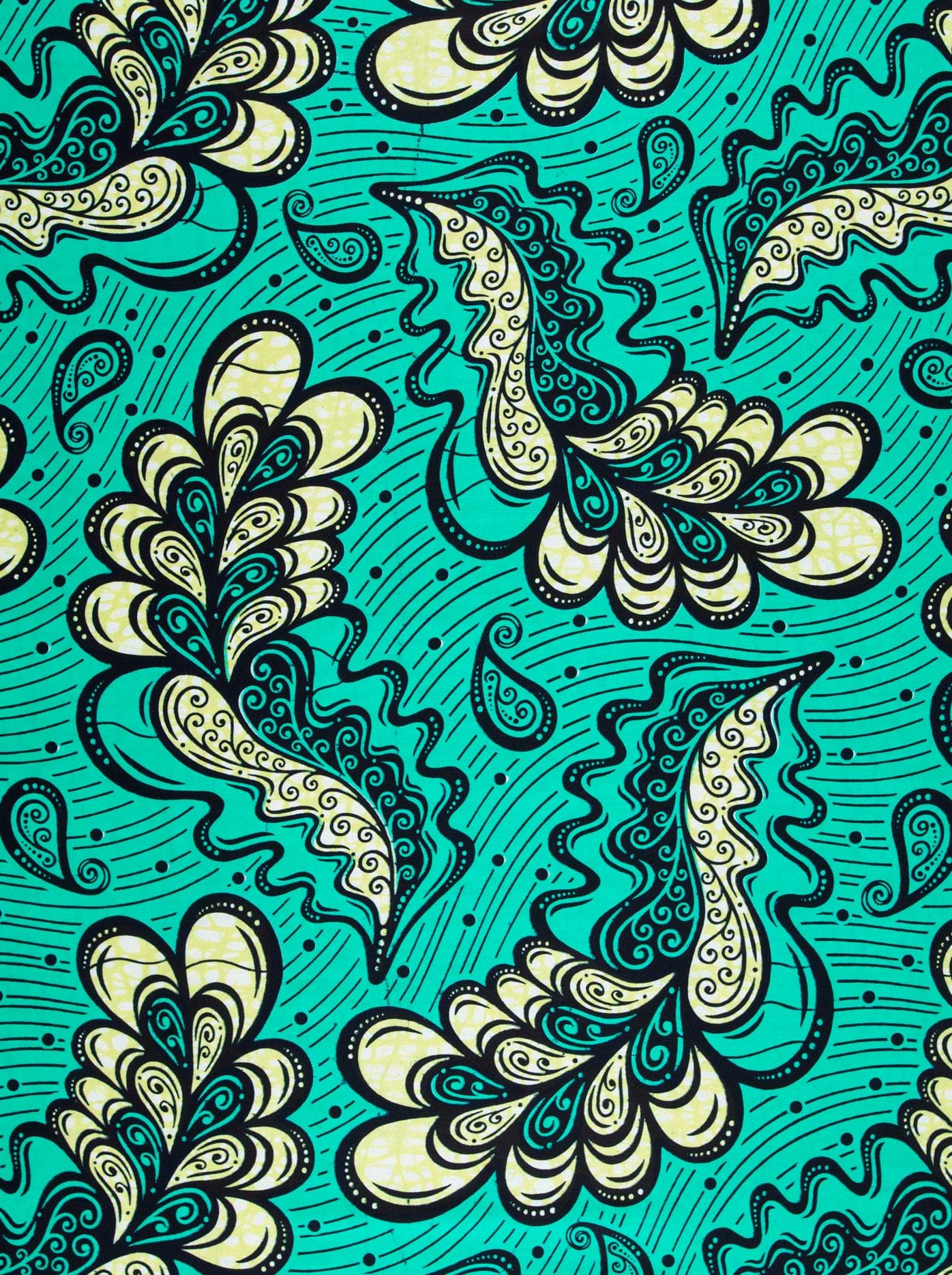 Vibrant turquoise fabric intricate paisley wax hollandais vlw3067.012