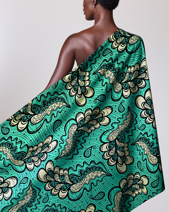 Vibrant teal fabric intricate cream wax hollandais vlw3067.012