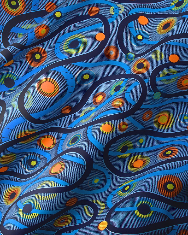 Blue fabric vibrant abstract pattern satin royal vlw3211.001