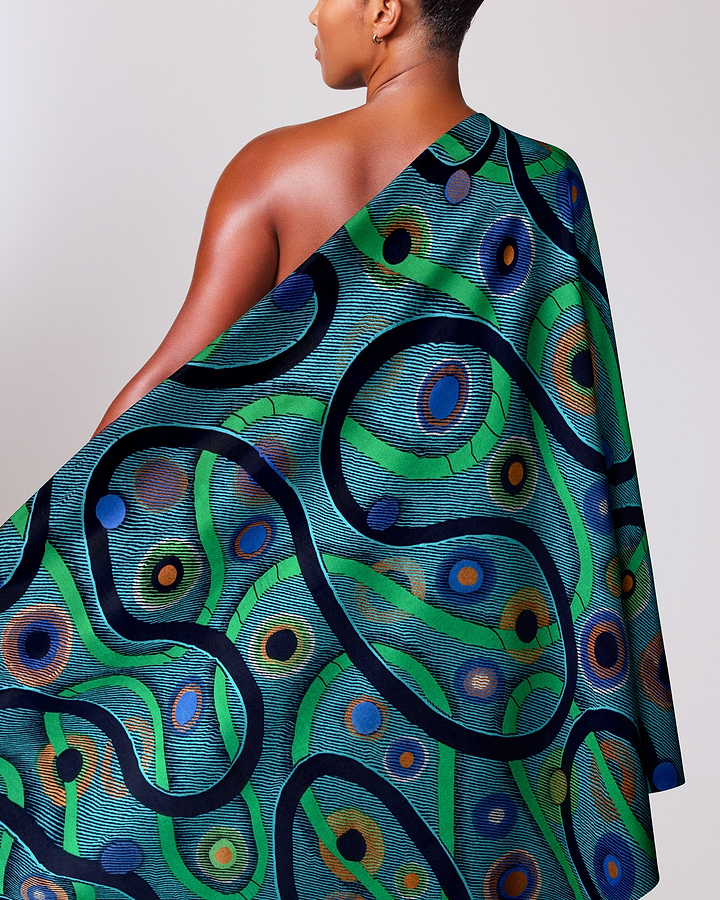 Vibrant teal green patterned fabric satin royal vlw3211.002