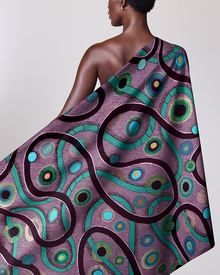 Vibrant purple teal patterned fabric satin royal vlw3211.003