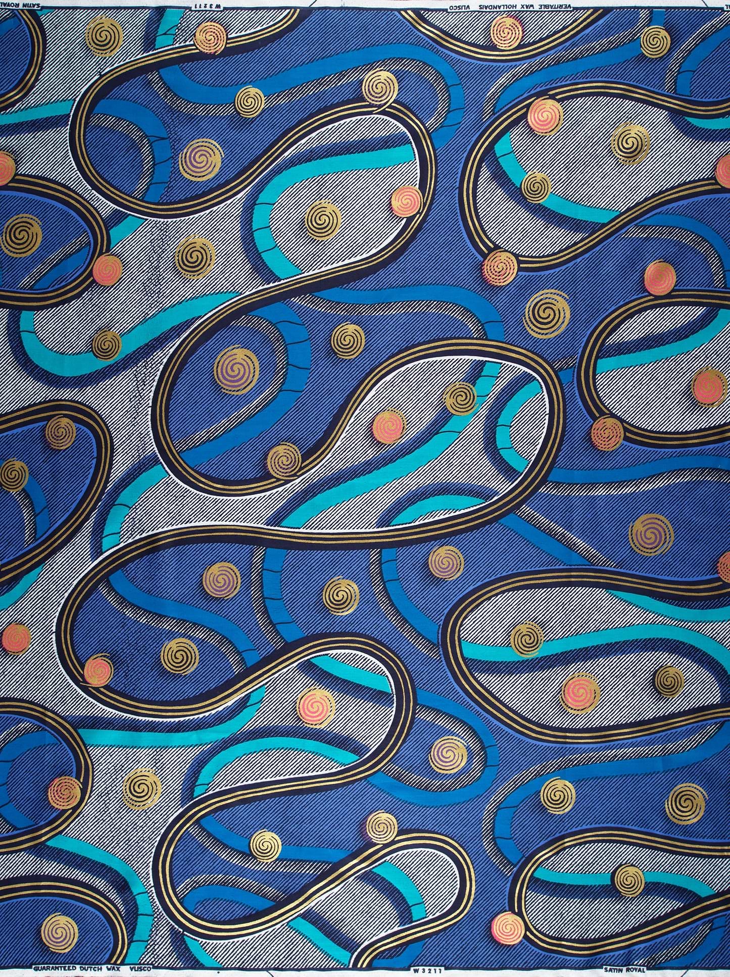 Vibrant blue african print fabric satin royal vlw3211.004