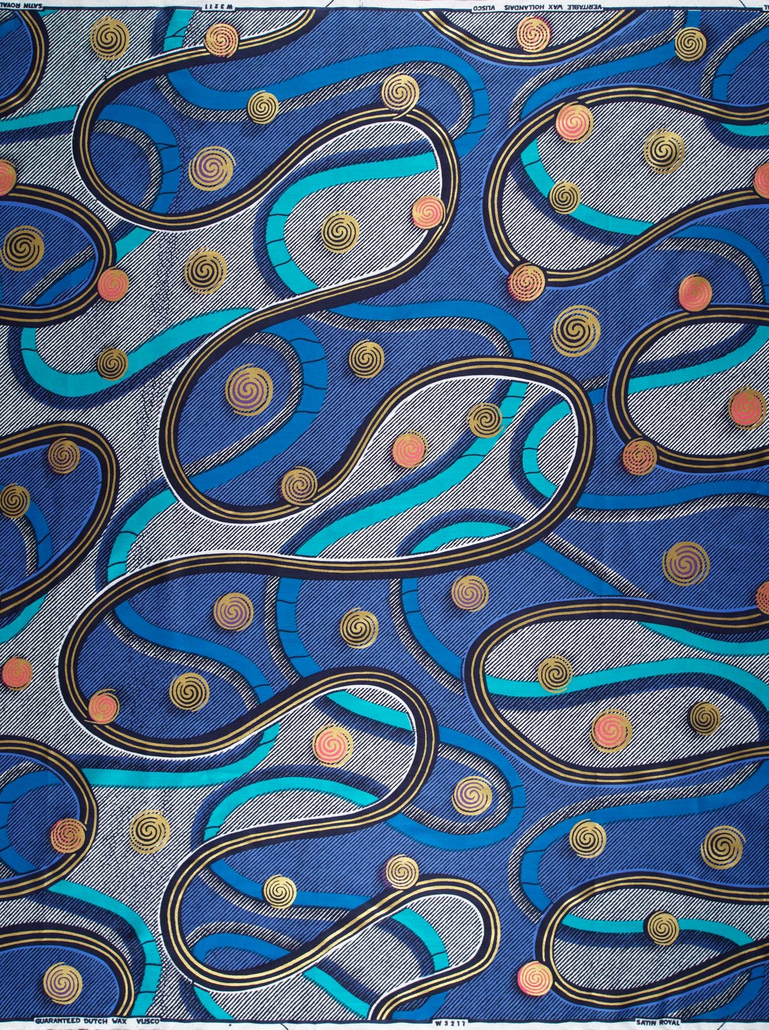 Vibrant blue african print fabric satin royal vlw3211.004