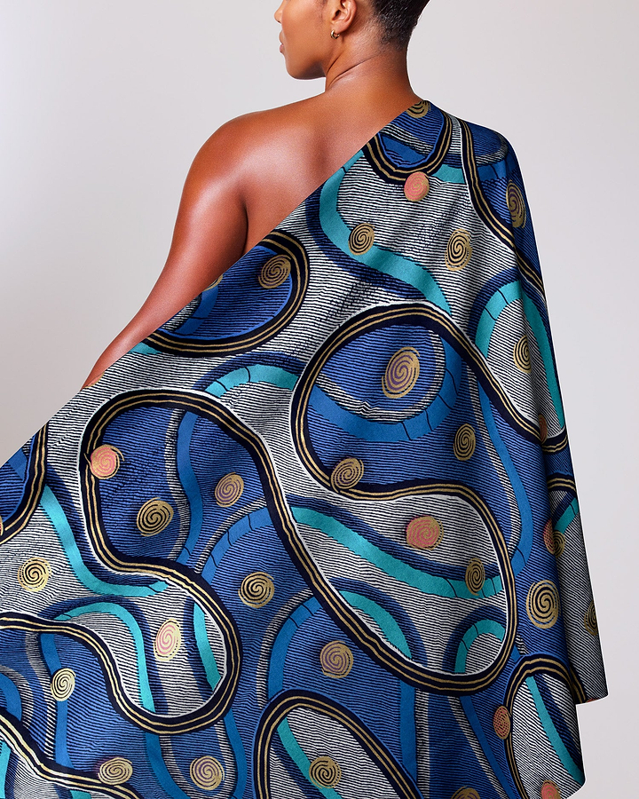 Vibrant blue silver teal patterned satin royal vlw3211.004
