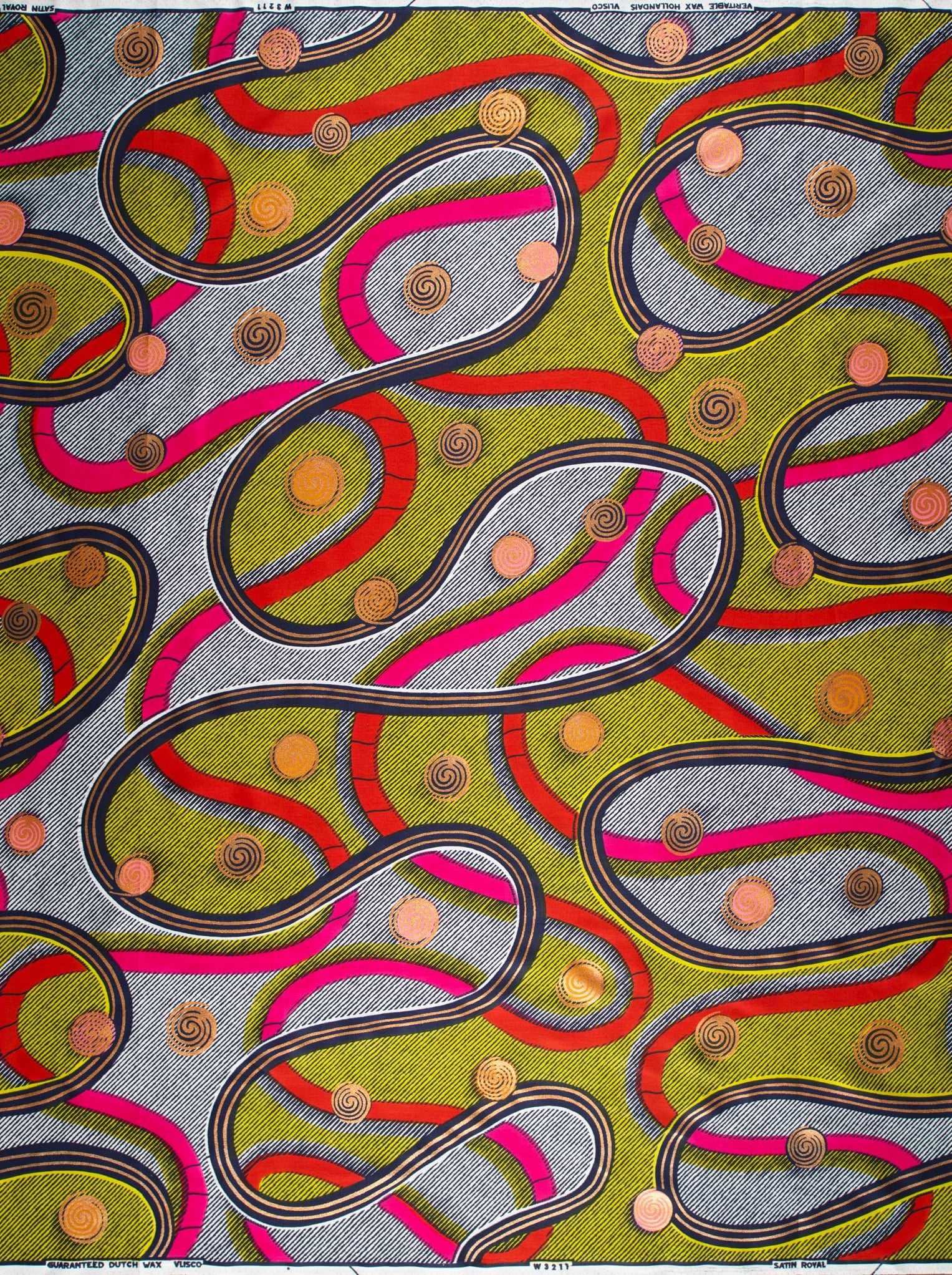Vibrant abstract-patterned fabric red pink satin royal vlw3211.005