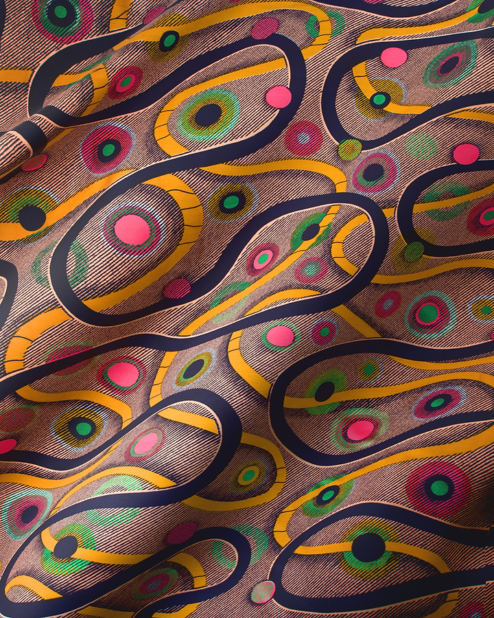 Vibrant abstract-patterned scarf earthy brown satin royal vlw3211.006