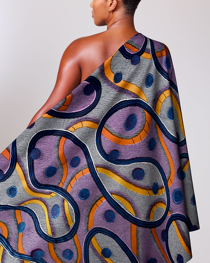 Vibrant one-shoulder wrap dress bold satin royal vlw3211.007