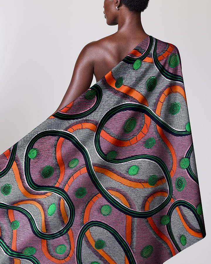 Vibrant purple orange green patterned satin royal vlw3211.008