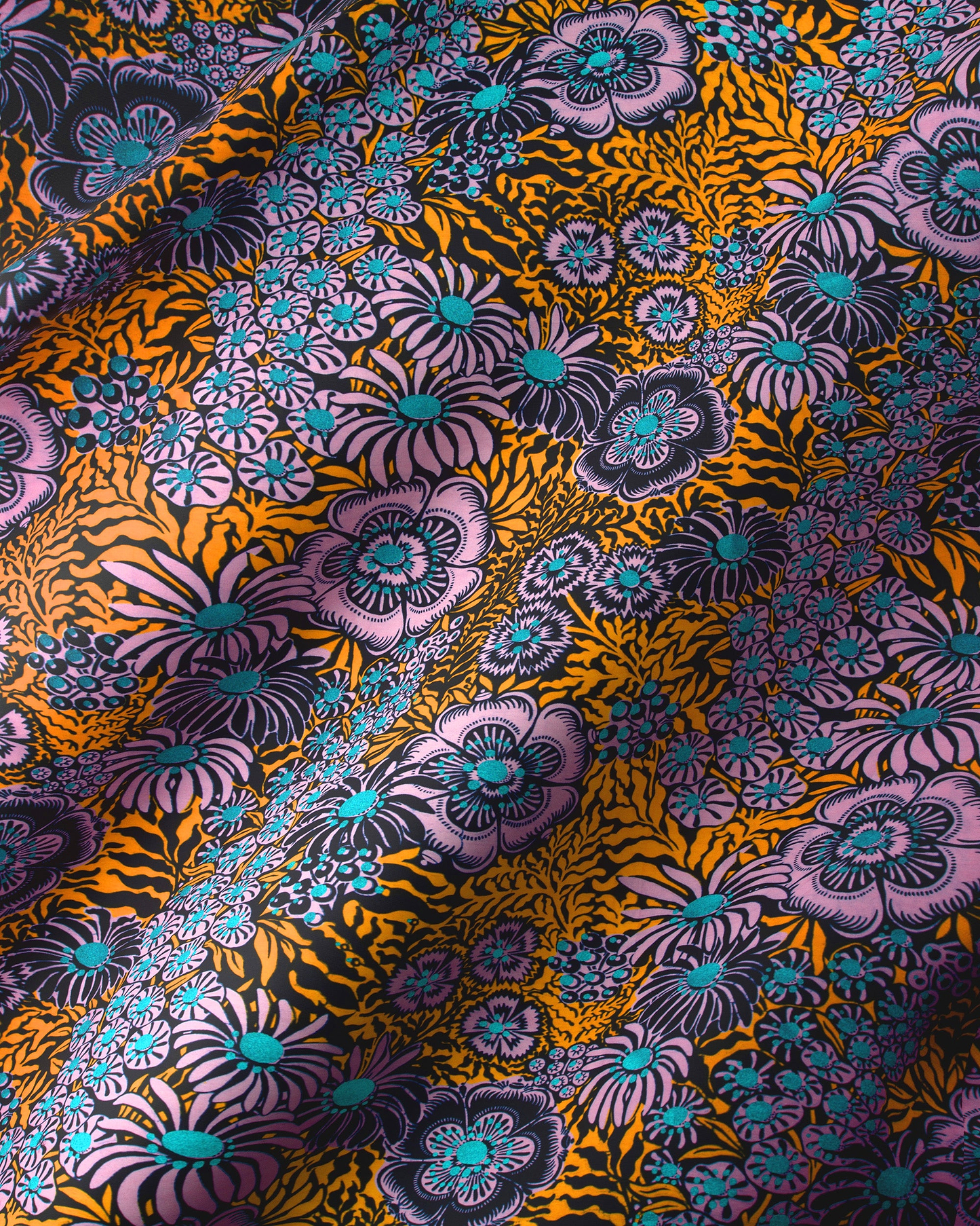 Vibrant orange purple teal floral wax hollandais vlw3256.016