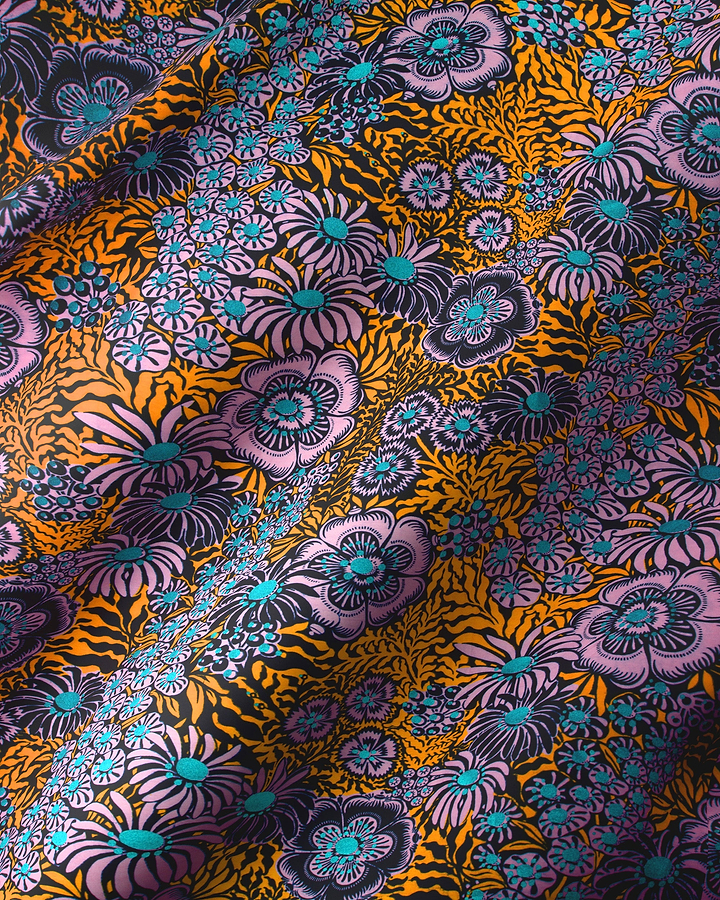 Vibrant orange purple teal floral wax hollandais vlw3256.016