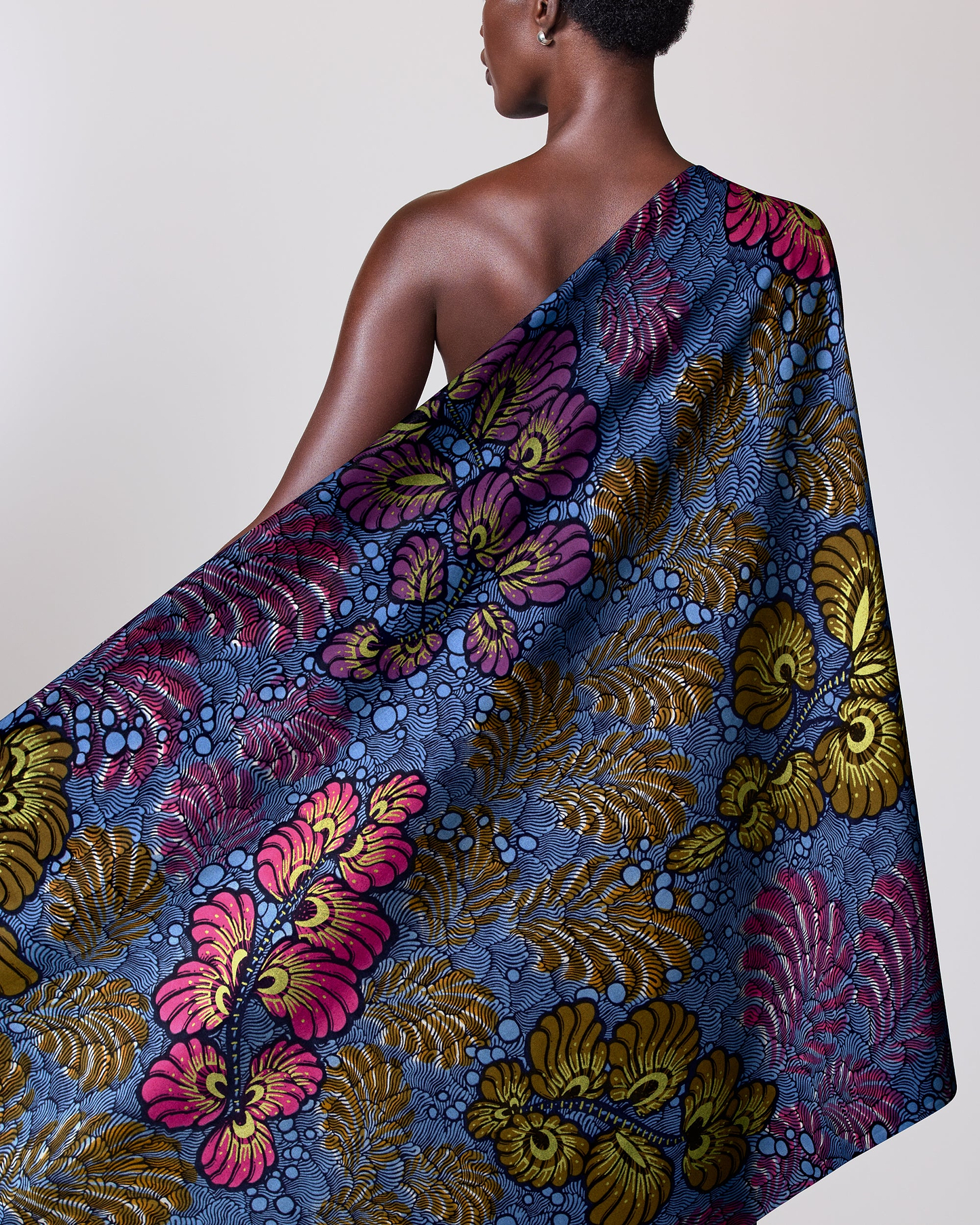 Vibrant one-shoulder wrap dress bold satin royal vlw3532.003