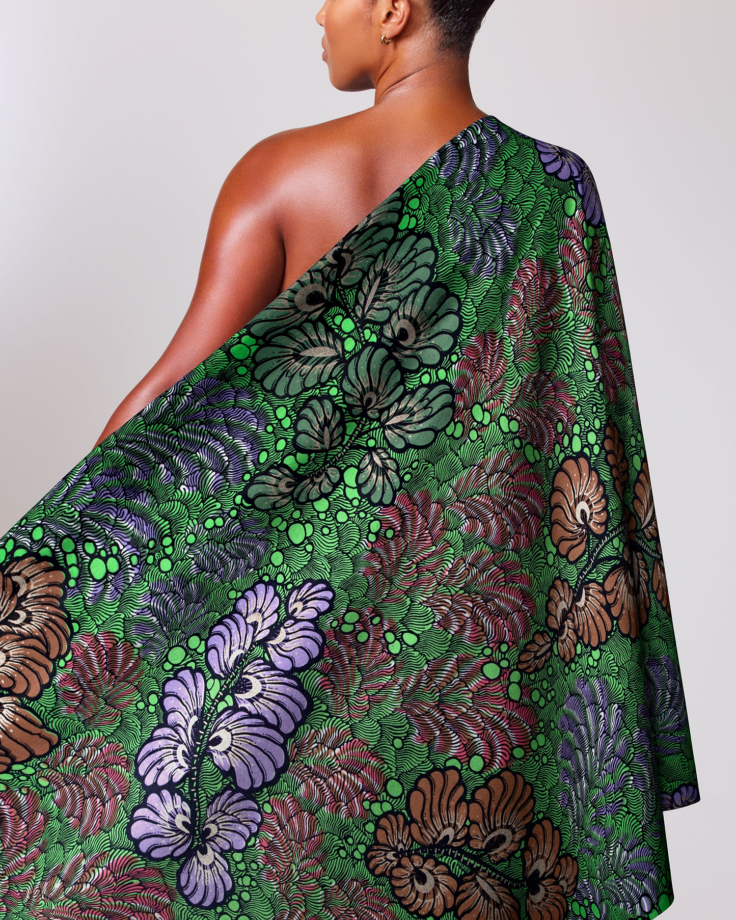 Vibrant green one-shoulder wrap dress satin royal vlw3532.004