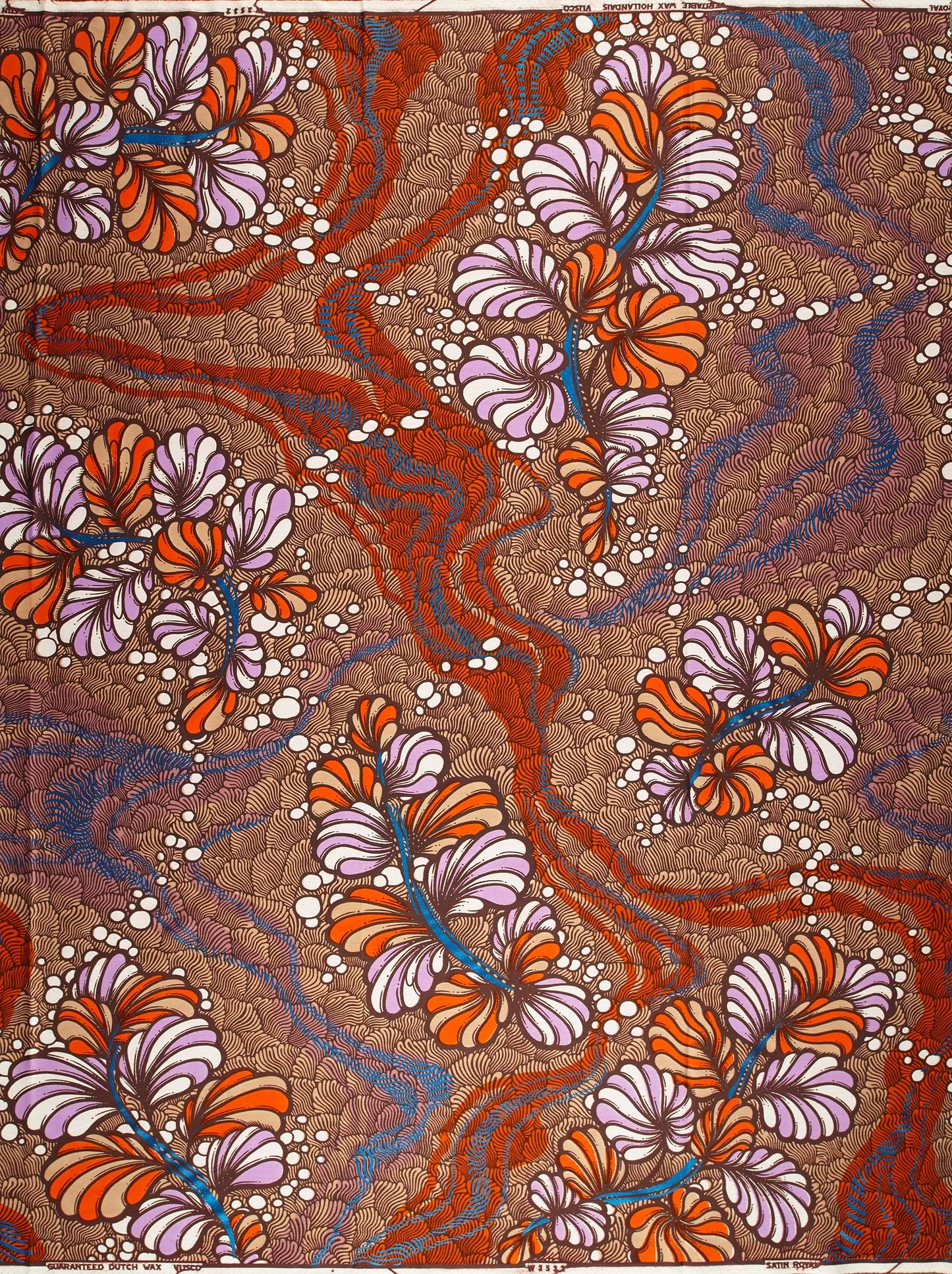 Vibrant orange lavender floral-patterned fabric satin royal vlw3532.006
