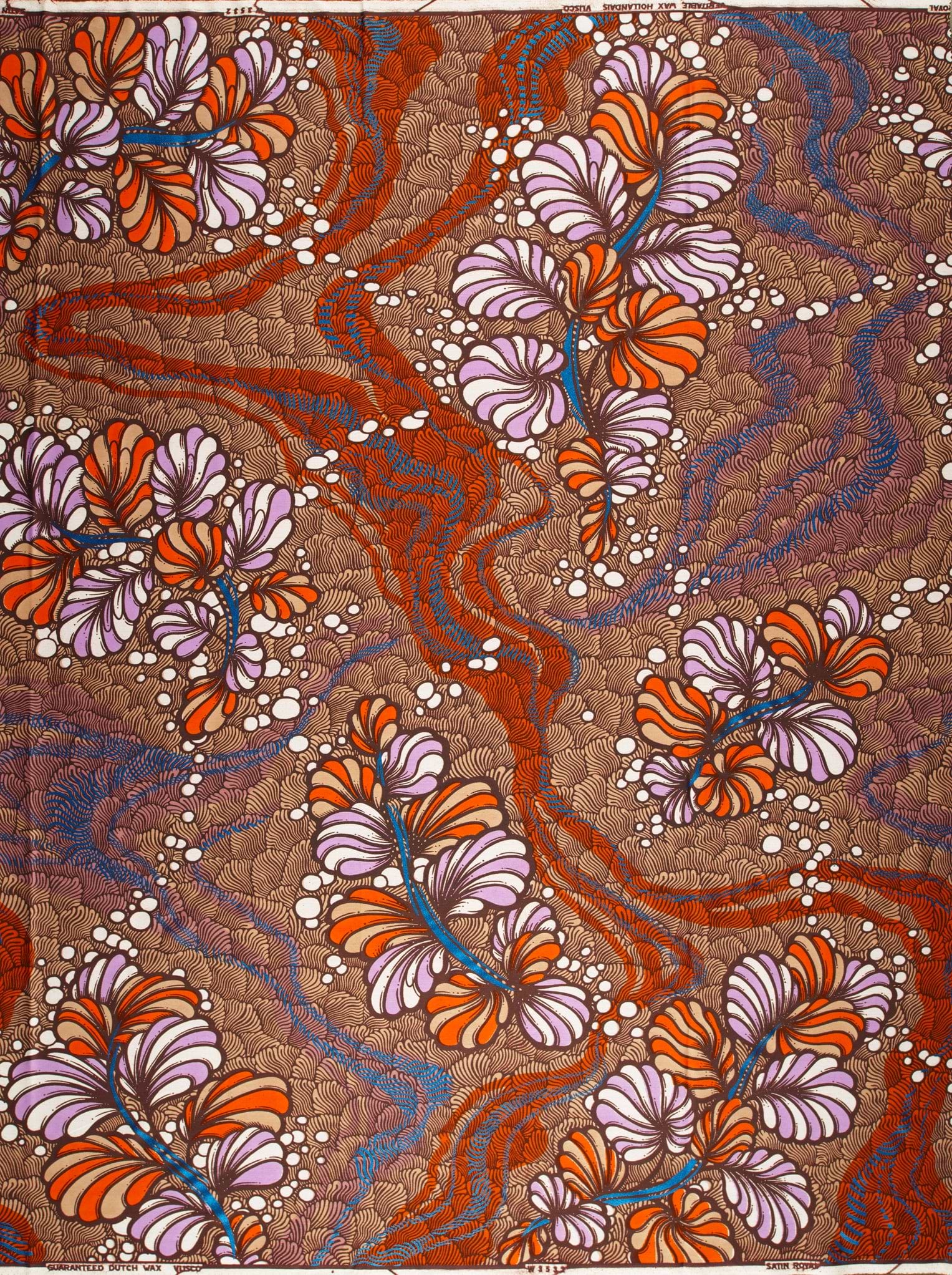 Vibrant orange lavender floral-patterned fabric satin royal vlw3532.006