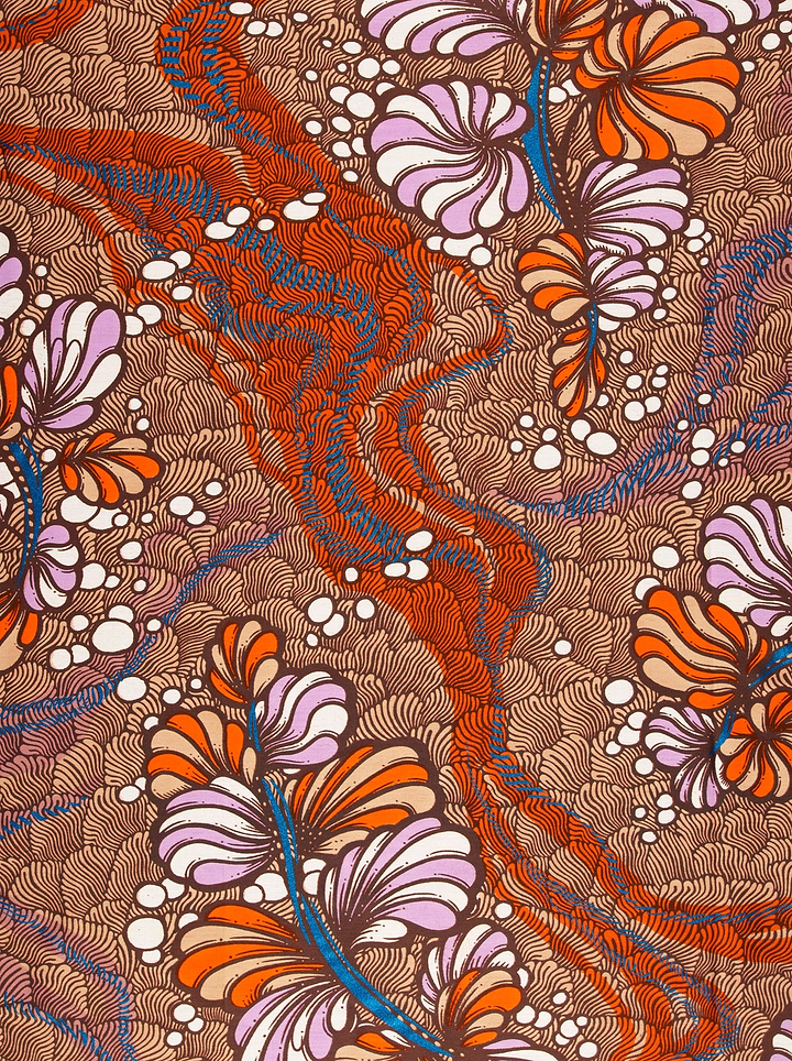 Vibrant orange lavender floral pattern satin royal vlw3532.006