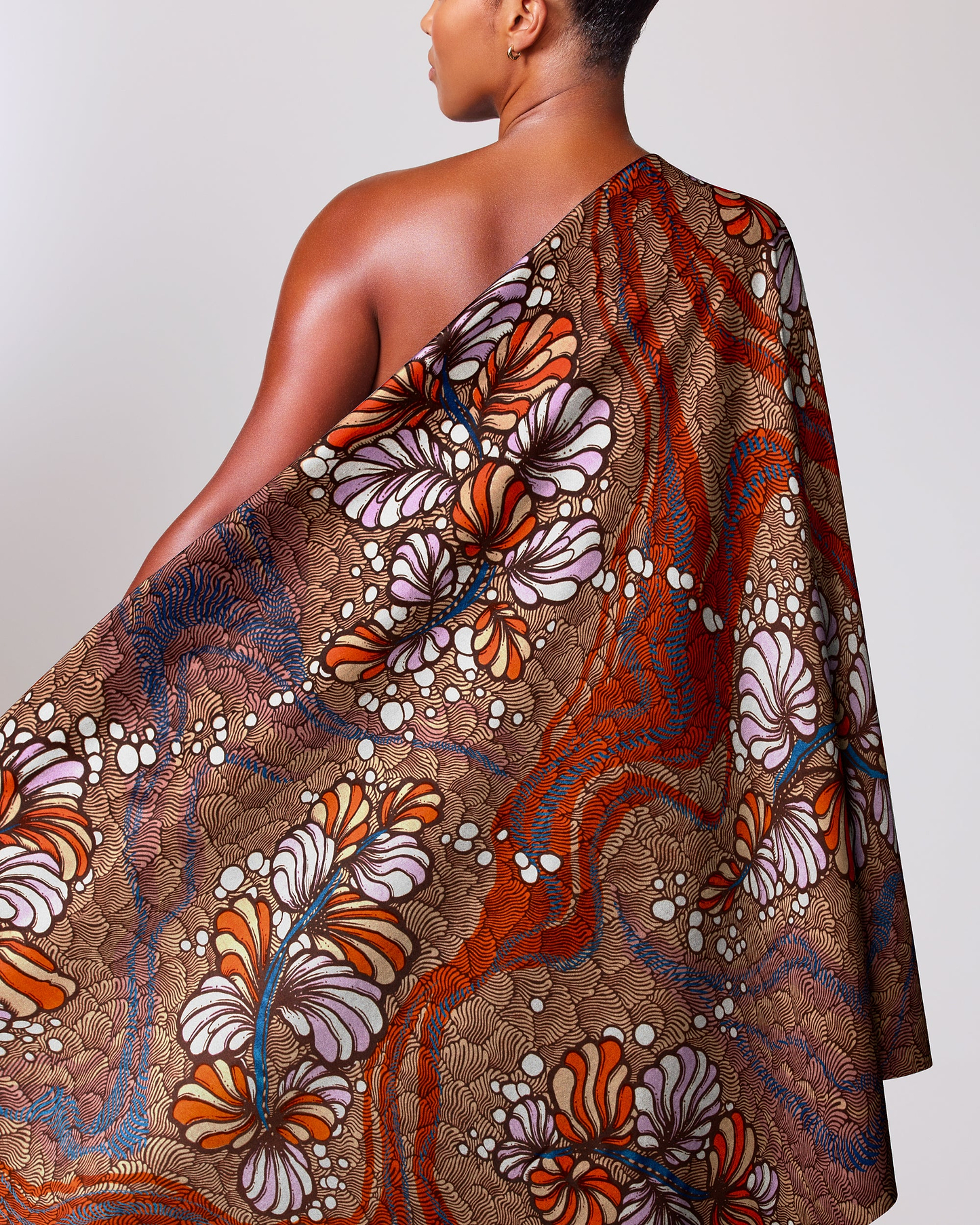 One-shoulder wrap dress rich brown satin royal vlw3532.006