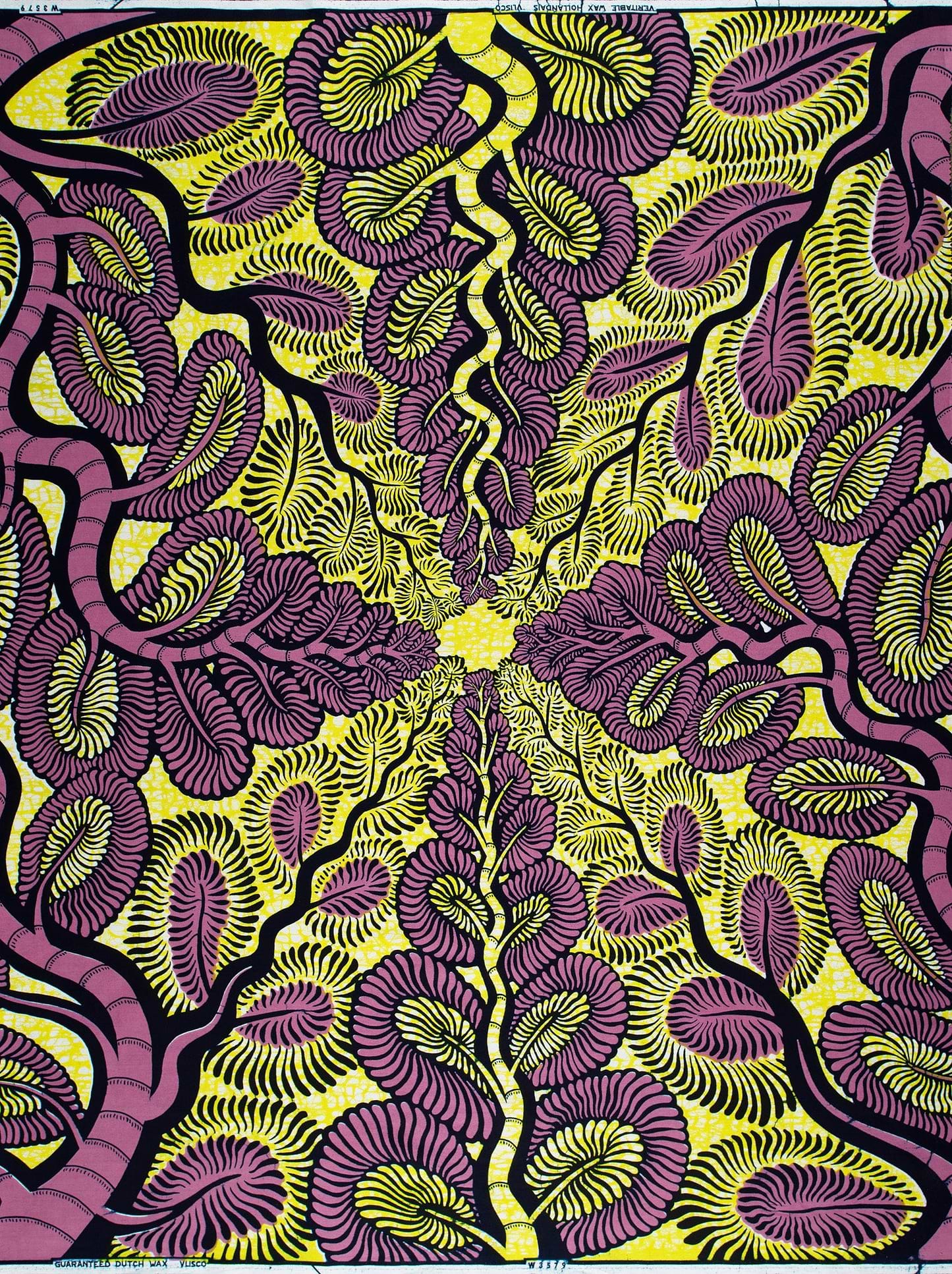 Vibrant purple yellow patterned fabric wax hollandais vlw3579.001