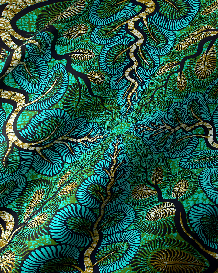 Vibrant teal green fabric intricate wax hollandais vlw3579.003