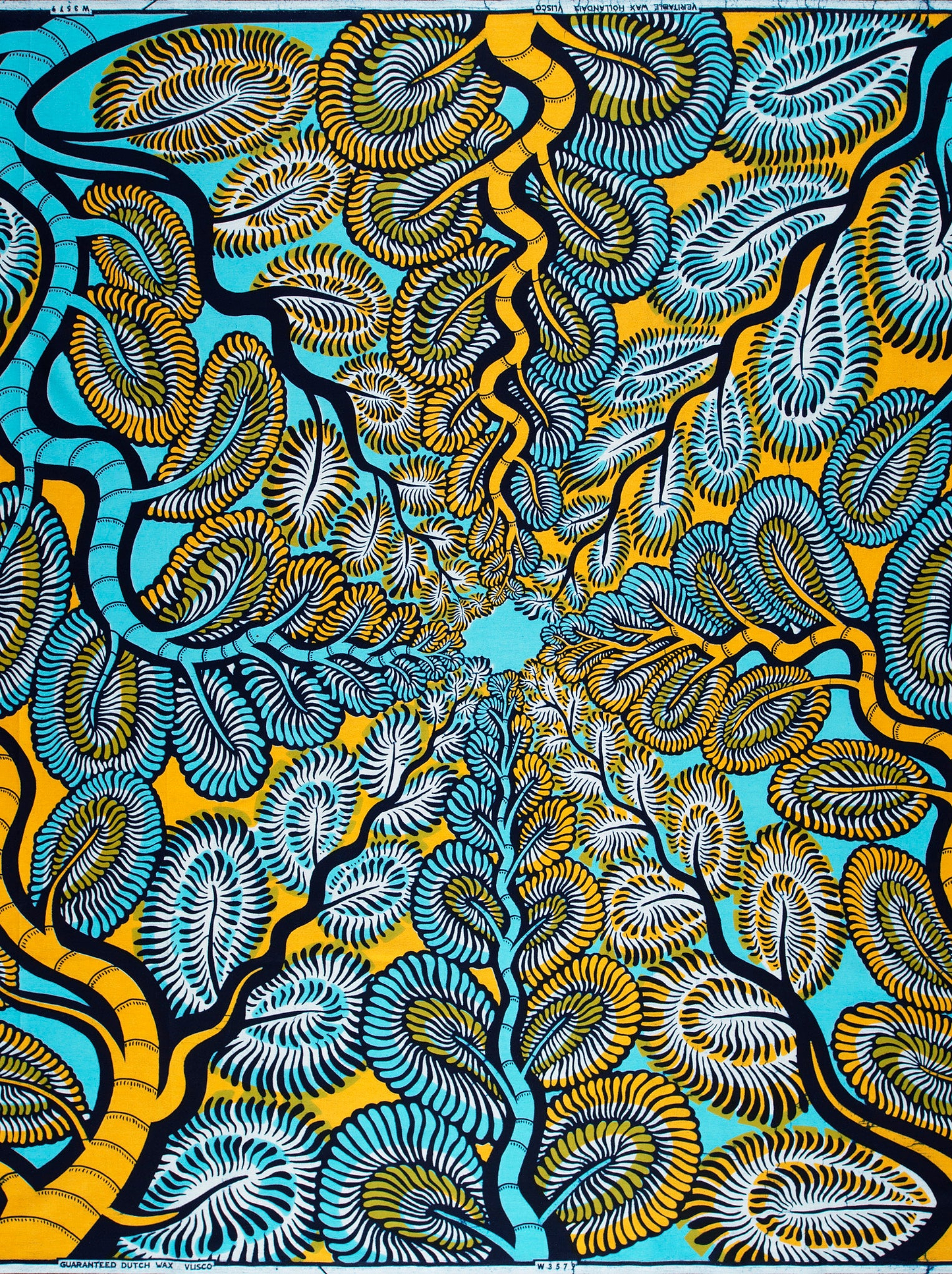 Vibrant turquoise gold african print wax hollandais vlw3579.004