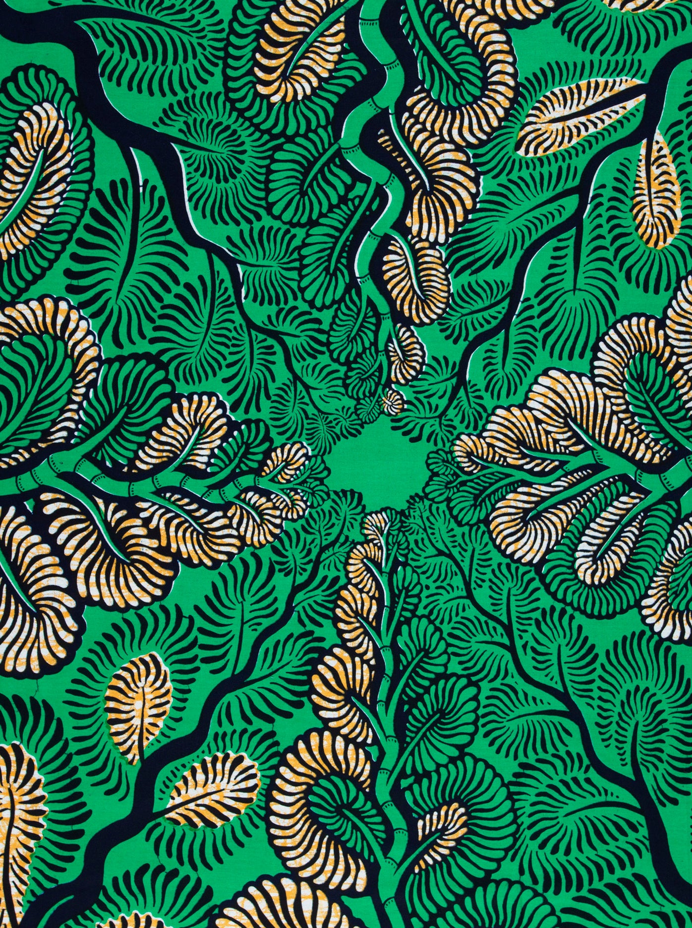 Vibrant green fabric intricate leaf wax hollandais vlw3579.005