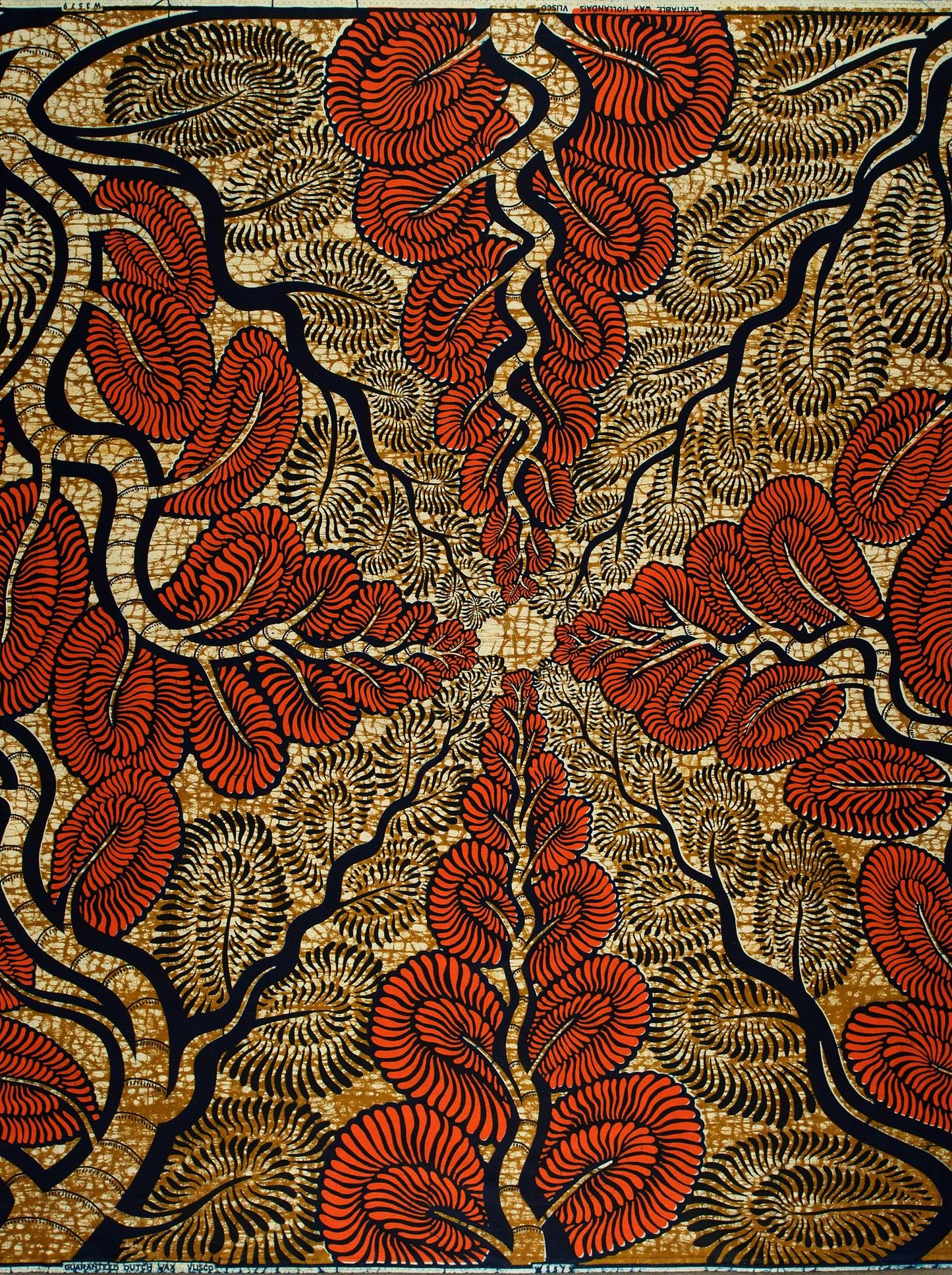 Vibrant red black gold patterned wax hollandais vlw3579.007